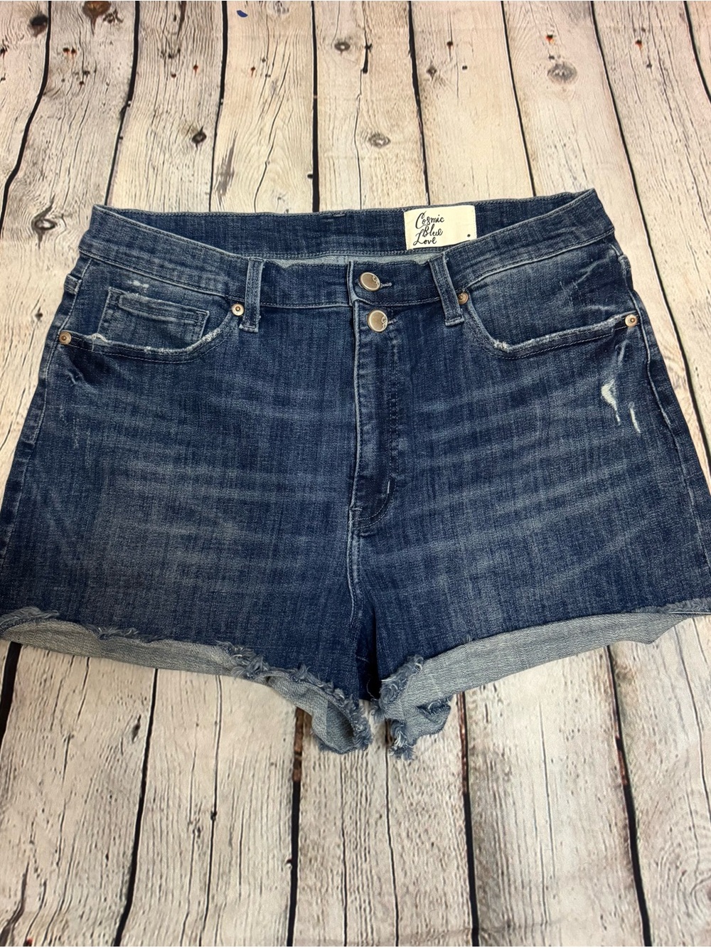 Cosmic Blue Love High-Rise Dark Blue Denim Jean Shorts Size 32